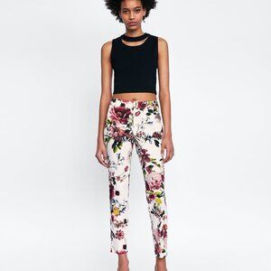 NWT ZARA Floral Print Chino Pants Trousers Size 6